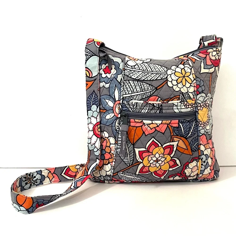 Vera Bradley Quilted Crossbody Bag Gray Floral Retired Pattern - Picture 2 of 14